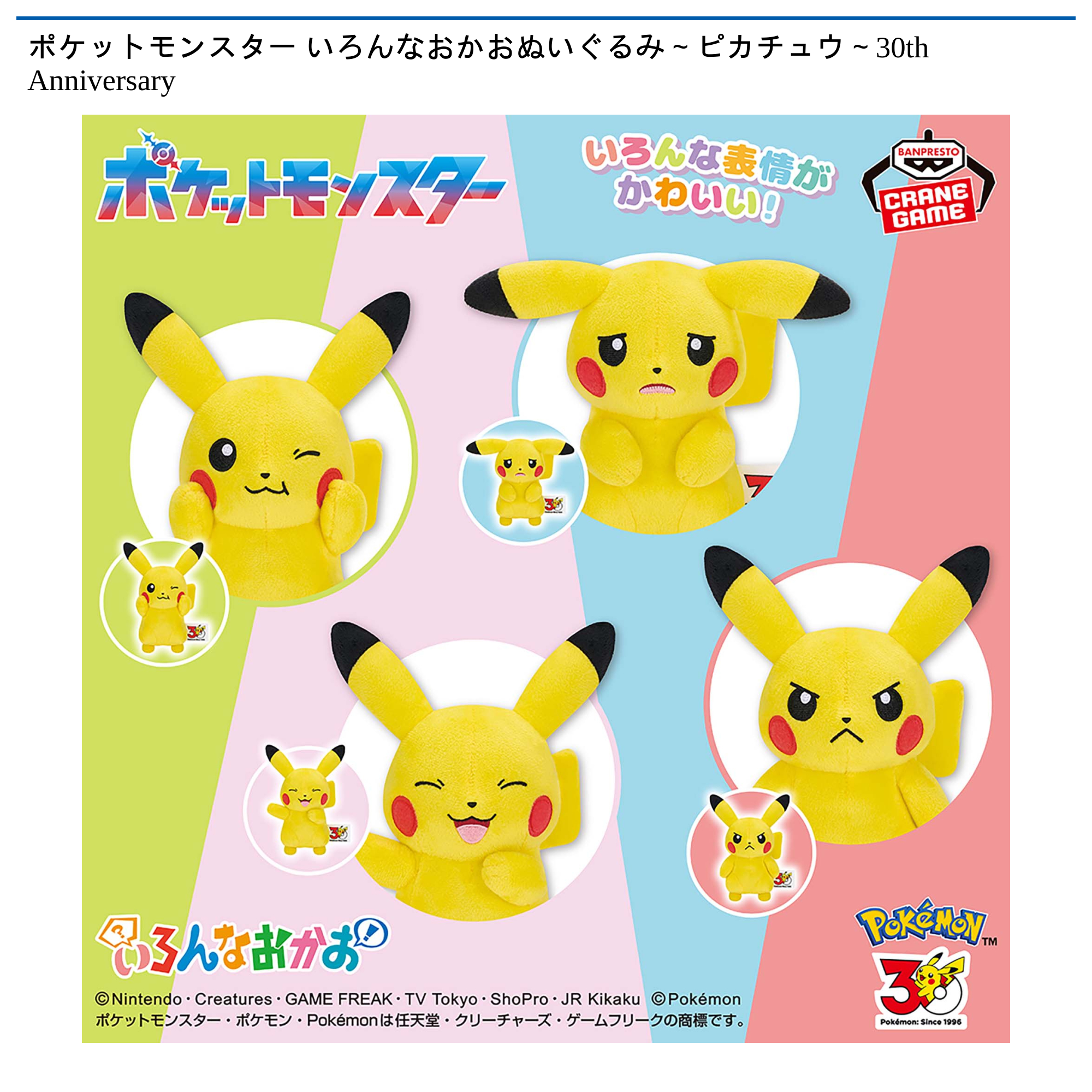 ポケットモンスター いろんなおかおぬいぐるみ～ピカチュウ～30th
